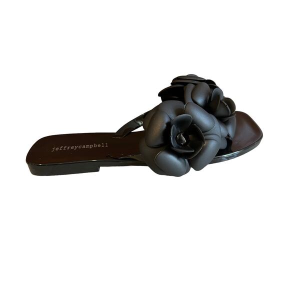 Jeffrey Campbell Fleuris Jelly Flip Flop Flower Detail Black 8 - Picture 1 of 5